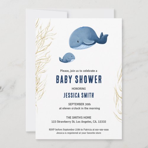 Blue Whale Boy Baby Shower Invitation
