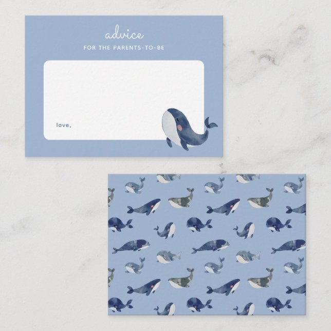 Blue Whale Boy Baby Shower Parenting Advice Note Card (Front/Back)