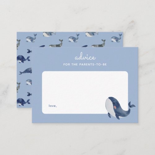 Blue Whale Boy Baby Shower Parenting Advice Note Card
