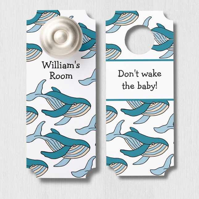 Blue Whale Boys Nursery Personalized Door Hanger (Blue whale personalized boys bedroom, baby boy nursery, door hanger.  Don't wake the baby!)