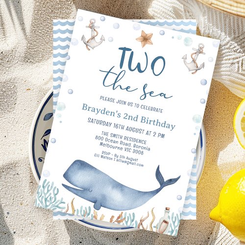 Blue Whale Boys Two The Sea 2nd Birthday Invitation