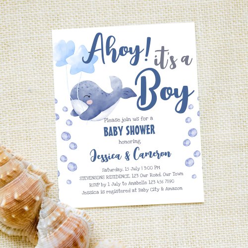  Blue whale budget baby shower its a boy invite