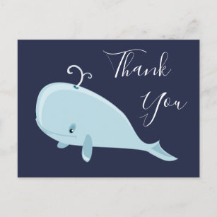 Blue Whale Cartoon Thank You Postcard