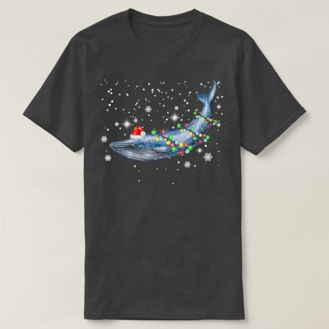 Blue Whale Christmas Color Lights Xmas T-Shirt (Design Front)