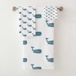 Blue Whale Coastal Beach Bath Towel Set