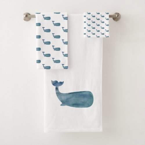 Blue Whale Coastal Beach Bath Towel Set