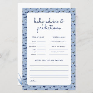 Blue Whale Coral Baby Shower Predictions Game
