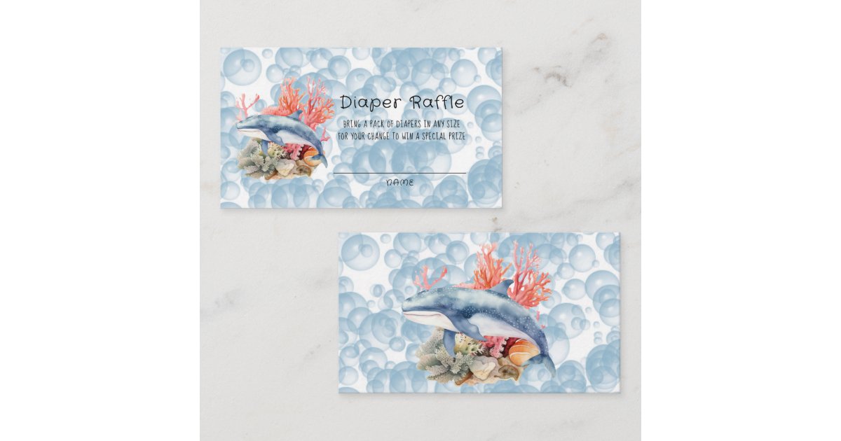 Blue Whale Coral Reef Bubbles Boy Diaper Raffle Business Card | Zazzle