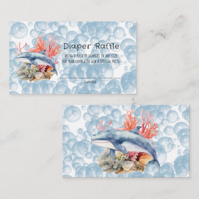 Blue Whale Coral Reef Bubbles Boy Diaper Raffle Business Card (Front/Back)