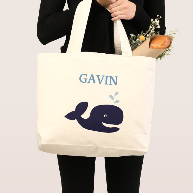Blue Whale Cute Ahoy Mate Personalized Tote Bag (Creator Uploaded)