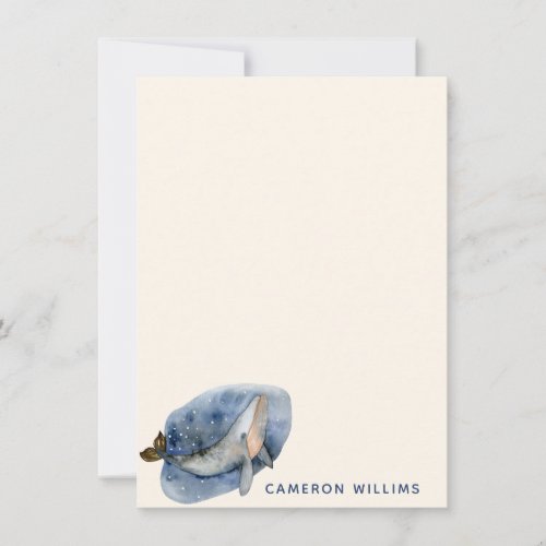 Blue Whale Cute Watercolor Nautical Personalized Note Card