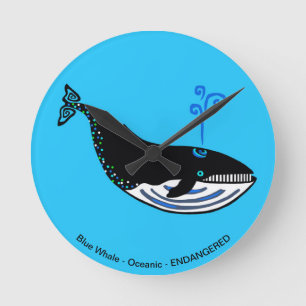 - Blue WHALE - Endangered animal - Conservation - Round Clock