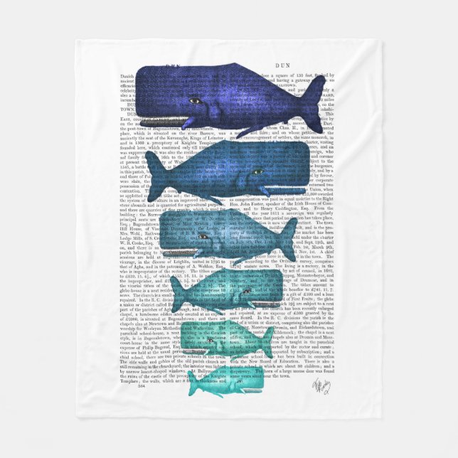 Blue Whale Family Fleece Blanket (Front)