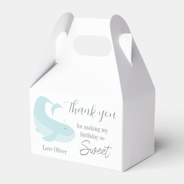 Blue Whale Green Pastel Birthday party Thank you Favor Boxes (Front Side)