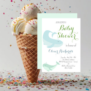 Blue Whale Green Pastel Ocean Fish Baby Shower Invitation