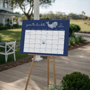 Blue Whale Guess the Due Date Boy Baby Shower Foam Board