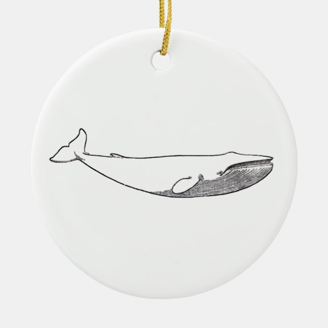 Blue Whale Illustration (line art) Ceramic Ornament (Front)