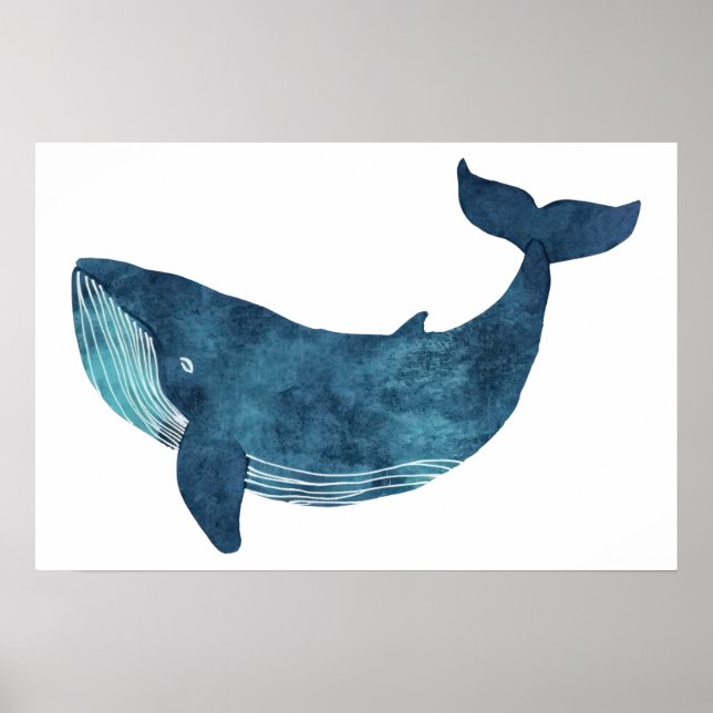     Blue Whale Illustration Small Poster (Front)