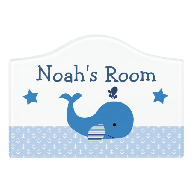 Blue Whale Kid's Nursery Door Sign (Small Crest Front)