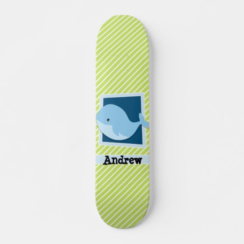 Blue Whale Lime Green  White Stripes Skateboard Deck