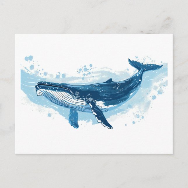 Blue whale mammal swimming   postcard (Front)
