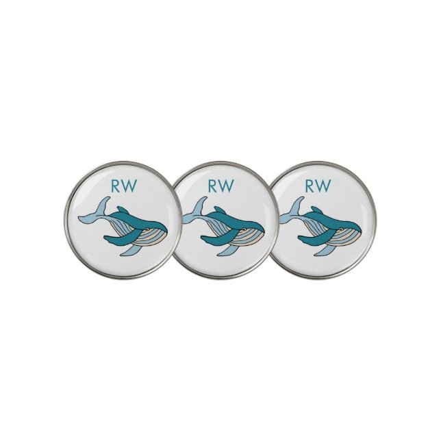 Blue Whale Monogram  Golf Ball Marker (3 Up)