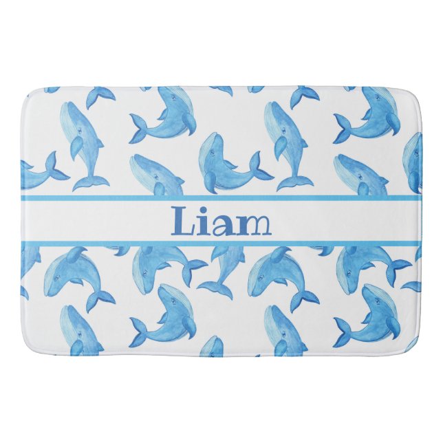 Blue Whale Name Ocean Sea Beach Bath Mat (Front)
