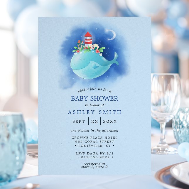 Blue Whale Nautical Baby Shower Invitation (Creator Uploaded)