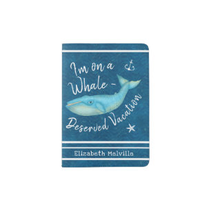 Blue Whale Nautical Beach Vacation   Custom Name Passport Holder