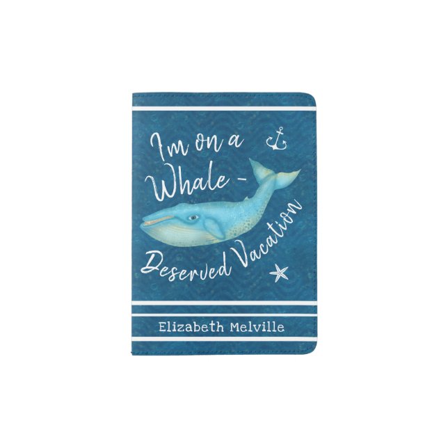 Blue Whale Nautical Beach Vacation | Custom Name Passport Holder (Front)