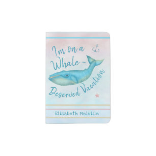 Blue Whale Nautical Beach Vacation   Custom Name Passport Holder