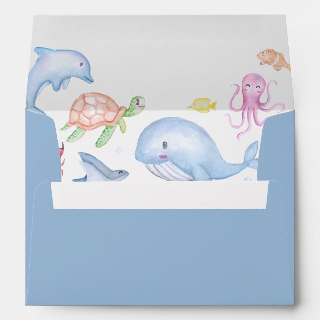 Blue Whale Nautical Birthday Party Envelope (Back (Bottom))