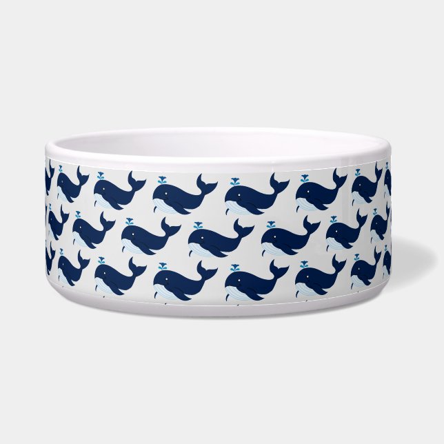 Blue Whale, Nautical Dog Bowl (Front)