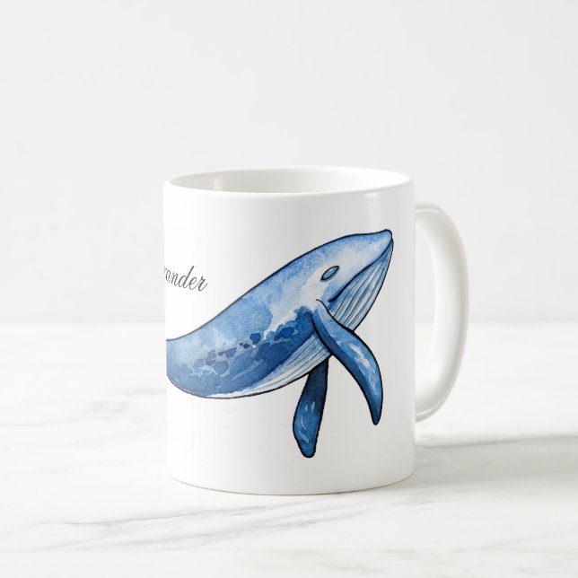 Blue whale. Nautical fish cup. Sea gift. Ocean Coffee Mug (Front Right)