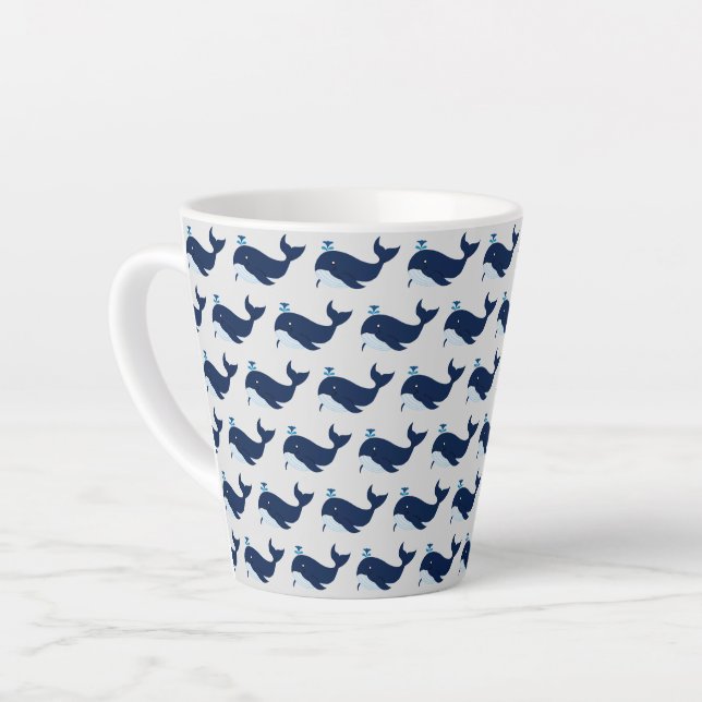 Blue Whale, Nautical Latte Mug (Left Angle)