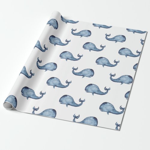 Blue whale Nautical navy pattern Sea animal Wrapping Paper
