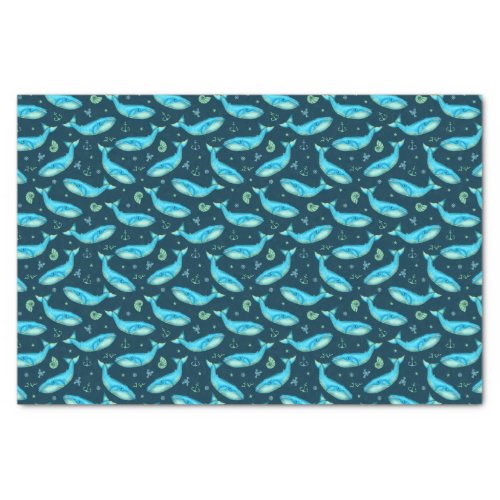 Blue Whale Nautical Ocean Beach Cute Pattern Tissue Paper