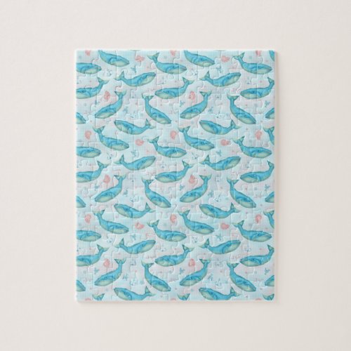 Blue Whale Nautical Ocean Beach Cute Sea Teal Jigsaw Puzzle