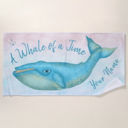 Blue Whale Nautical Ocean Beach Time Custom Name Towel