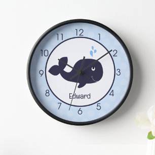 Blue Whale Nautical Ocean Nursery Kids Wall Clock