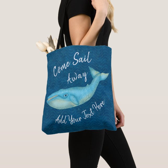 Blue Whale Nautical Sea Beach Sail Away | Custom Tote Bag (Close Up)