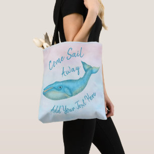 Blue Whale Nautical Sea Beach Sail Away Custom Tote Bag