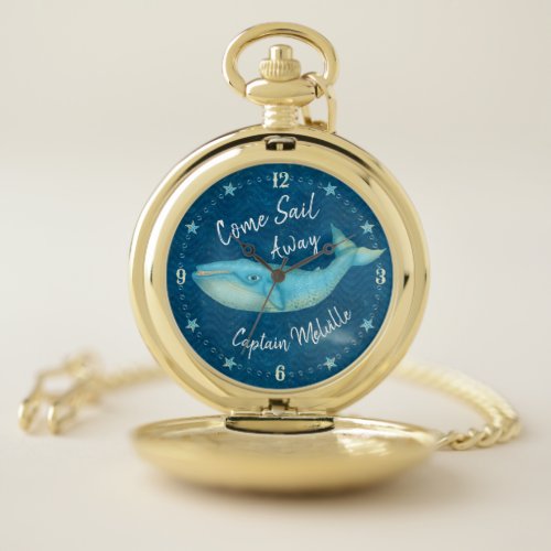 Blue Whale Nautical Sea Sailor  Ship Captain Name Pocket Watch