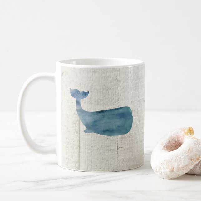 Blue Whale Nautical Shiplap Rustic Coffee Mug (With Donut)