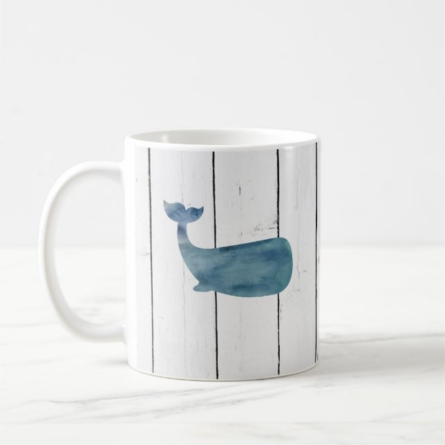 Blue Whale Nautical Shiplap Rustic Coffee Mug (Left)