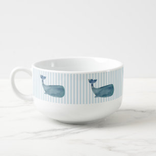 Blue Whale Nautical Stripe Soup Mug
