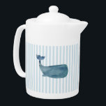 Blue Whale Nautical Stripe Teapot<br><div class="desc">Our whale stripe coastal teapot is a great gift for beach lovers.</div>