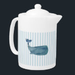 Blue Whale Nautical Stripe Teapot<br><div class="desc">Our whale stripe coastal teapot is a great gift for beach lovers.</div>