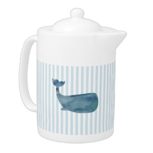 Blue Whale Nautical Stripe Teapot