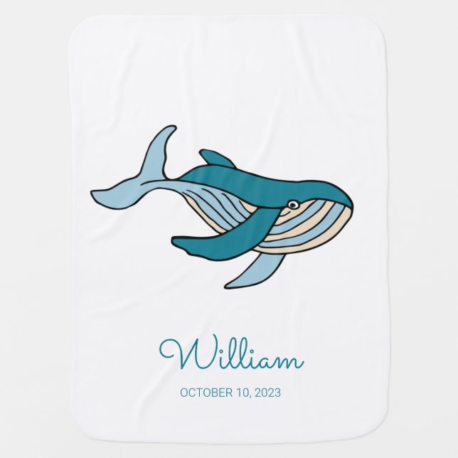Blue Whale New Baby Boy Blanket (Front)